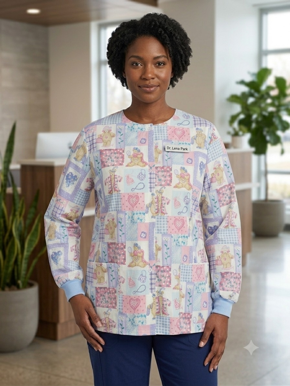 BASIC Pastel Floral Patchwork Women's Scrub Top.   Size 2X.       SB 3